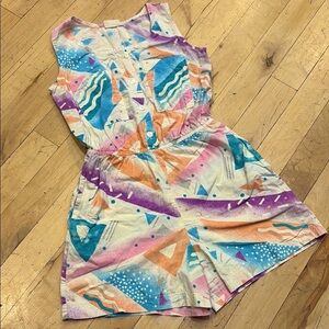 Sleeveless Pastel Geometric Romper in Cream Multi